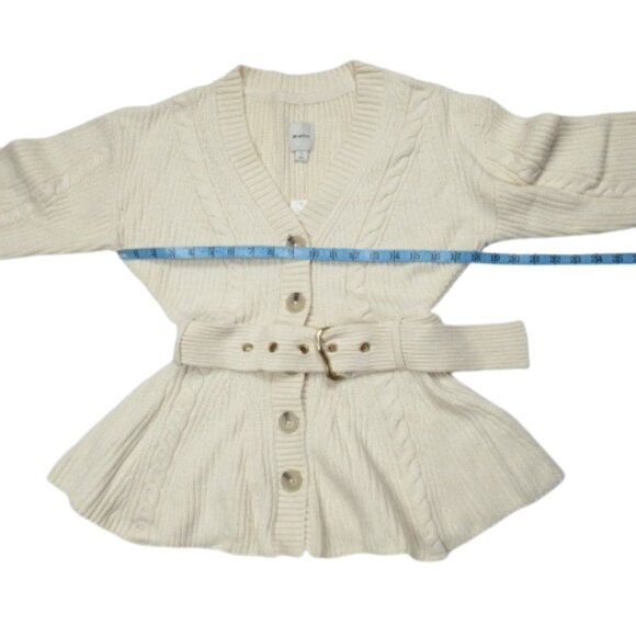 Anthropologie Maeve Belted Cable Cardigan Sweater Ivory S - Picture 5 of 12